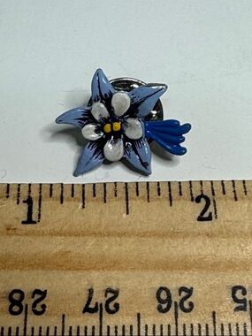 Vintage Signed J Ritter Blue and White Floral Lapel Pin delicate